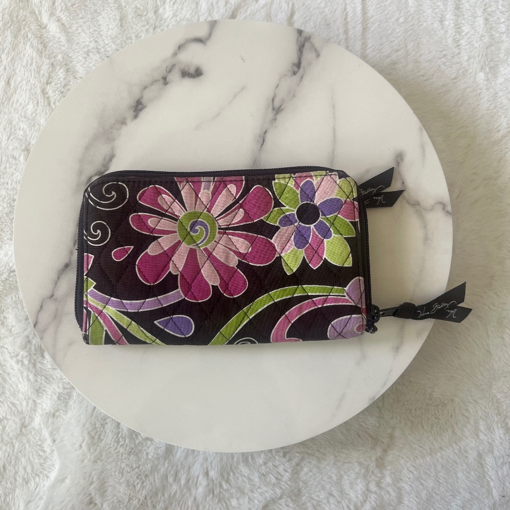 Vintage Vera Bradley 2pc Wallet Brown and Purple With Green Floral Print: Used
